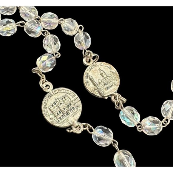 Vintage Signed INRI Cut Aurora Glass Crystal Jesus Rosary ITALY - Picture 6 of 9